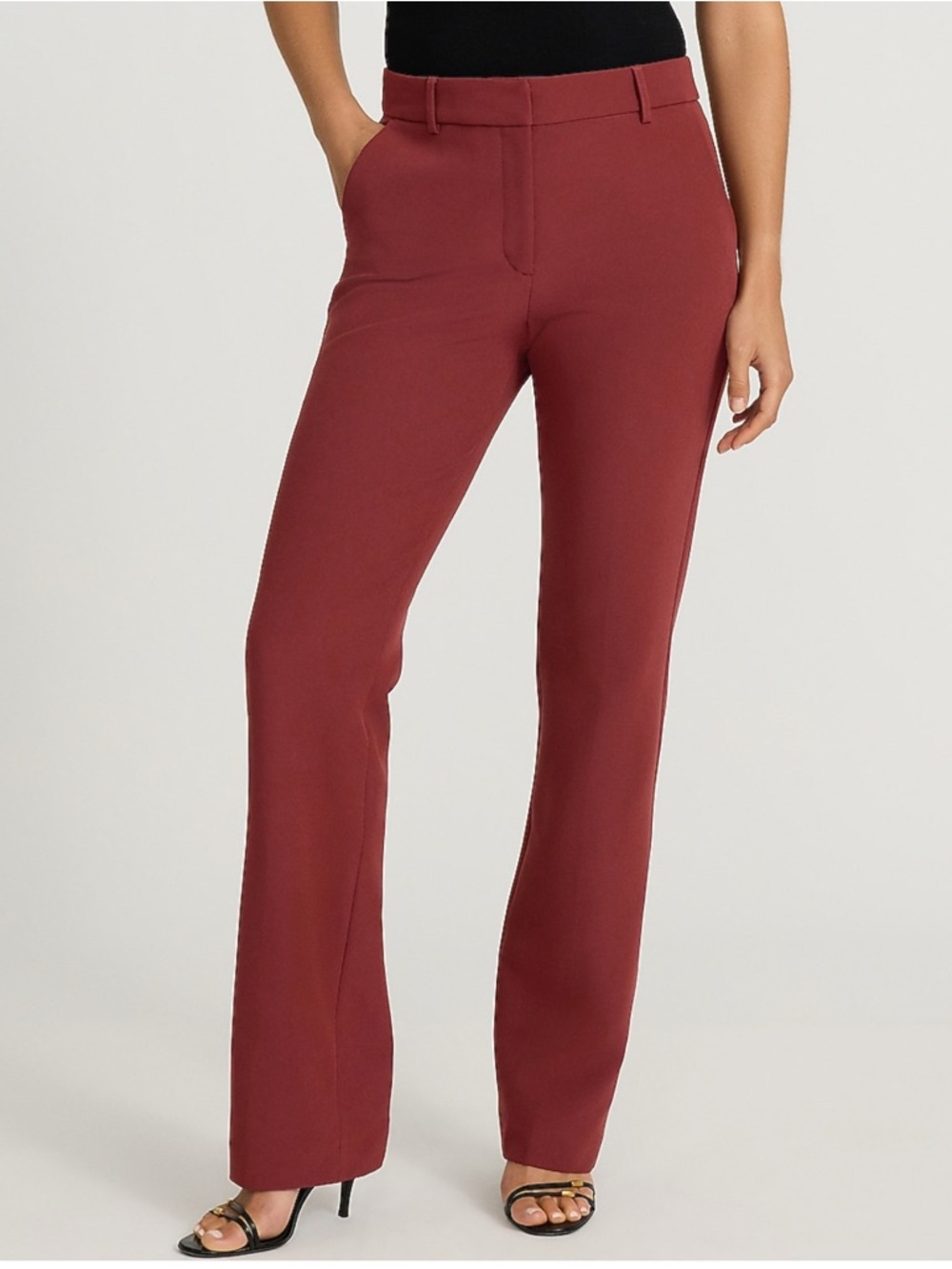 Express Editor Mid-Rise Bootcut Pants in Deep Red/Brown
